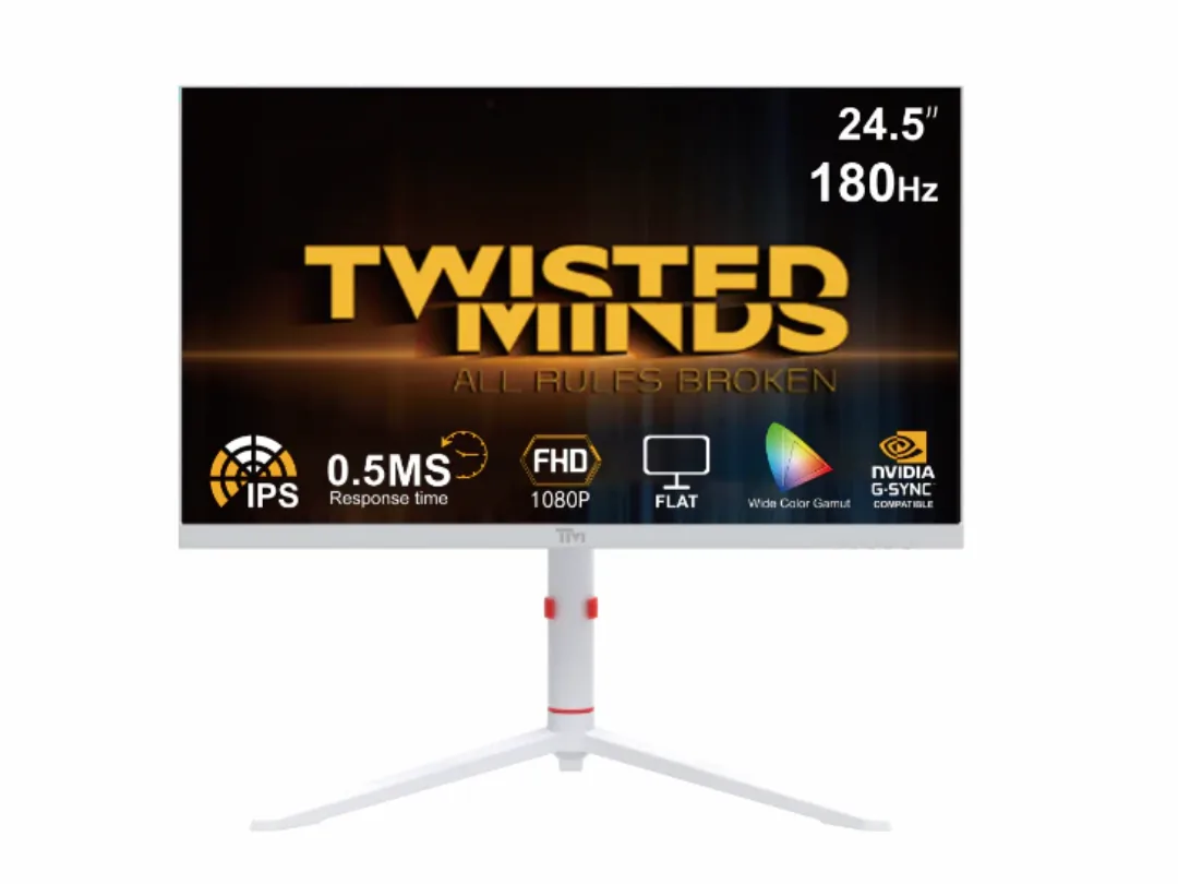 Twisted Minds Frost Series Gaming Monitor, 24" Fast IPS Display, FHD Resolution, 180Hz Refresh Rate, 0.5ms Response Time, Audio Out, 16.7M Pixels, HDMI and DisplayPort, White | TMA24FHD180IPS