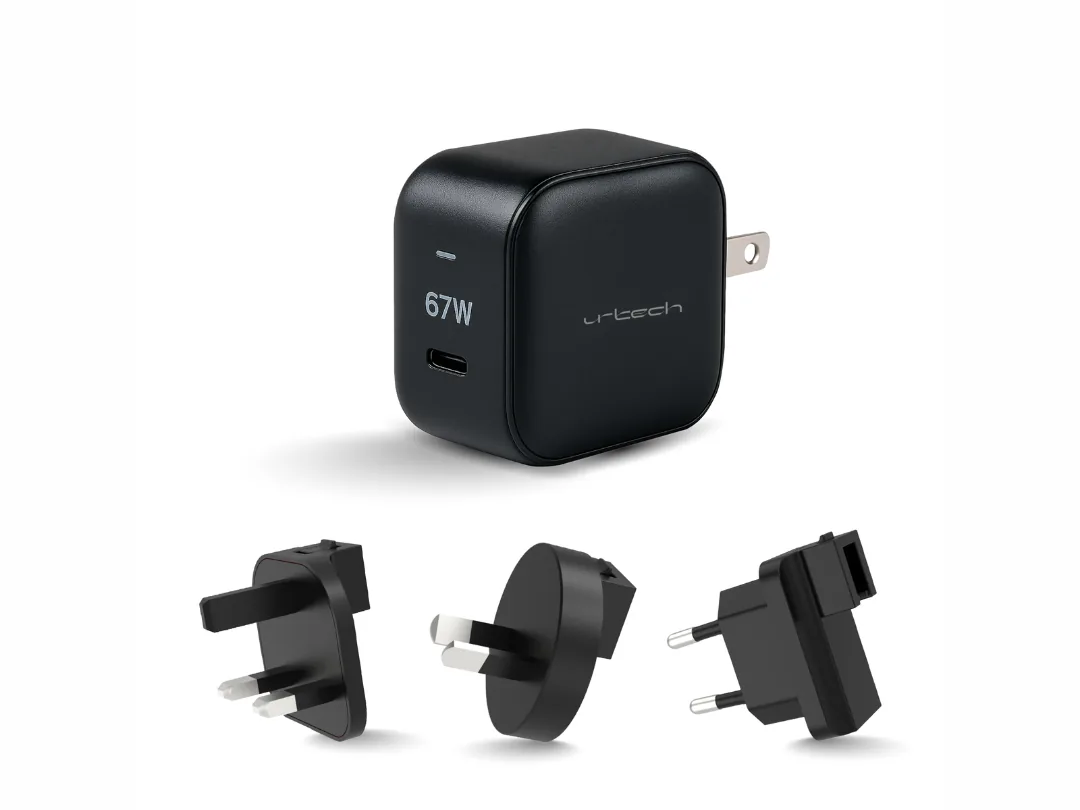 URTECH 67W GaN Pro Travel Charger - Ultra-Fast USB-C Power Adapter with Global Travel Plugs | PD 3.0 Fast Charging for MacBook, iPhone, Samsung -  ADP67-GAN-GLOB