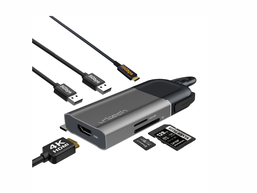 URTECH 6-in-1 USB-C Hub | Privacy Screen Protection | 4K HDMI | SD/TF Card Reader | USB A | 100W PD | Premium Aluminum Design - HUB6-USB-PRIV