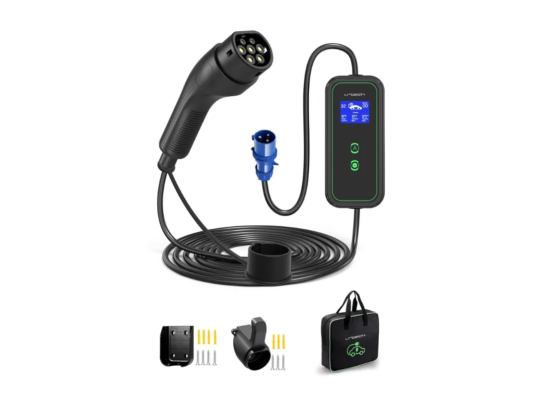 URTECH 7kW EV Charger | Type 2 Smart Charging Station | Adjustable 6A-32A | IP65  Waterproof | LCD Display with 5m Cable