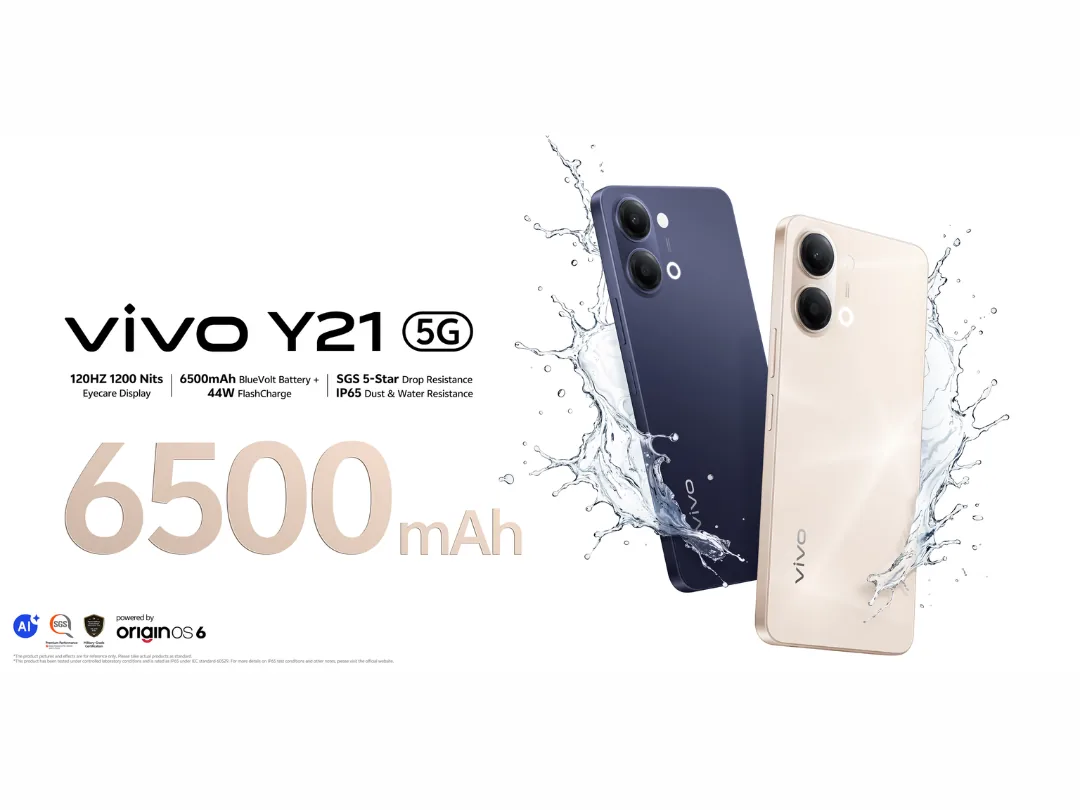 Vivo Y21 5G Smartphone, 4 GB RAM, 256 GB Storage, 6.74" Display, 6500mAh Battery