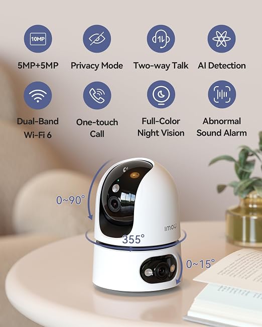 Imou Ranger 2 10MP Dual  Lens Indoor Camera, 2.4/5GHz WiFi6 Dual Band Security Camera with AI Detection/Smart Tracking/Full-Color Night Vision/Works w/Alexa, Ranger2 Dual  5MP+5MP Home Surveillance Camera IPC-S20EP-10M0S