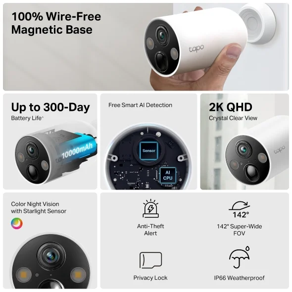 Tapo C425 Smart 4MP  Wire Free Security Camera view 4